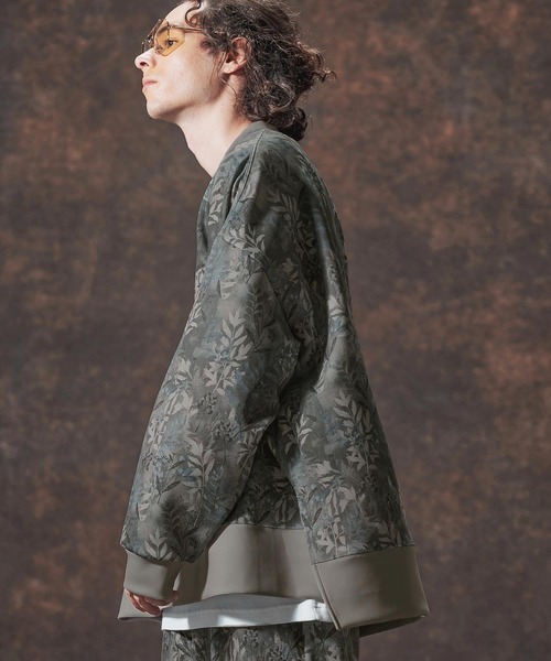 Jih Nunc(ジーヌンク)の「mlt5361-リーフ総柄ポンチ切り替えプルオーバー(JIH-R1134)(Tシャツ/カットソー・メンズ・ベージュ/チャコール・L/M/S)」の14枚目の写真