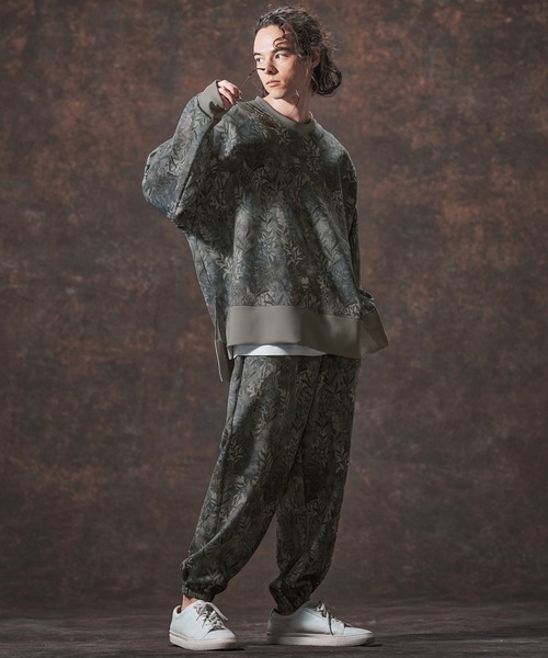 Jih Nunc(ジーヌンク)の「mlt5361-リーフ総柄ポンチ切り替えプルオーバー(JIH-R1134)(Tシャツ/カットソー・メンズ・ベージュ/チャコール・L/M/S)」の16枚目の写真