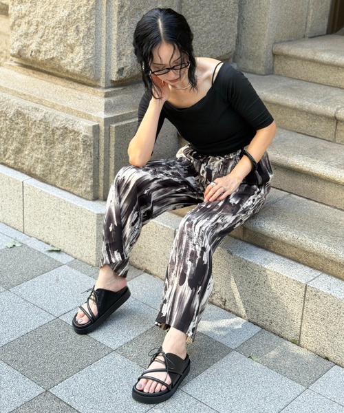 deux amour(ドゥーザムール)の「水墨柄ワイドパンツ(Tシャツ/カットソー・レディース・ブラック/モカ・M~L)」の15枚目の写真