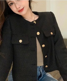 semuse（セミューズ）の「ツイード風ノーカラージャケット（ノーカラージャケット）」