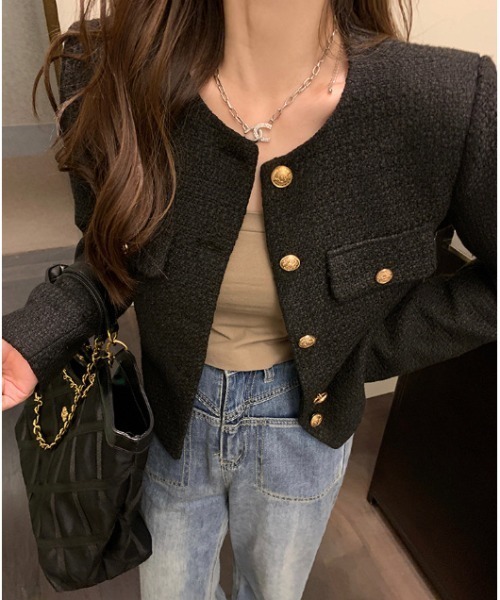 semuse(セミューズ)の「ツイード風ノーカラージャケット(ノーカラージャケット・レディース・ブラック/ホワイト・L/M)」の17枚目の写真