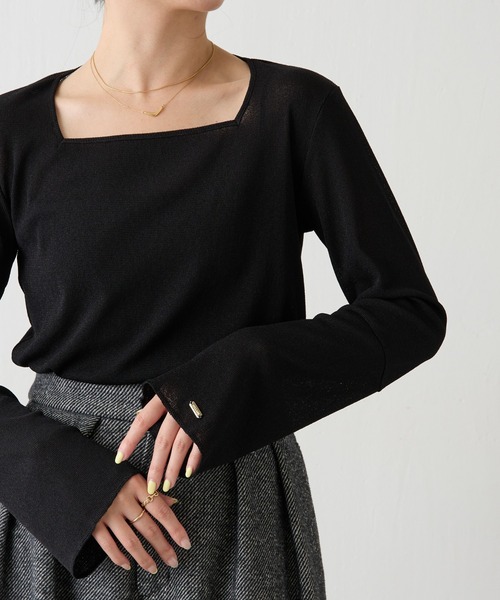 COLLAGE GALLARDAGALANTE(コラージュガリャルダガランテ)の「ラメリブスクエアロンT/WEB限定カラー展開(Tシャツ/カットソー・レディース・ブルー/オフホワイト/ブラウン/ブラック・FREE)」の2枚目の写真