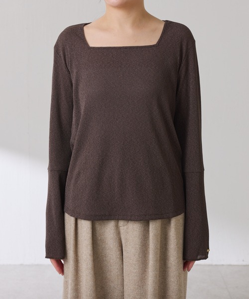 コラージュガリャルダガランテ　ラメリブスクエアロンT オフホワイト ラメリブスクエアロンT/WEB限定カラー展開（Tシャツ/カットソー