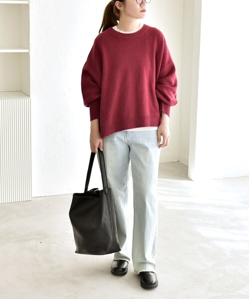 quaranciel(カランシエル)の「〈手洗い可能〉AQUA カシミヤ ミックス ドルマン ニット(ニット/セーター・レディース・ワイン/ブラック/ベージュ/ブルー/ライトグレー/キャメル・ONE SIZE)」の14枚目の写真