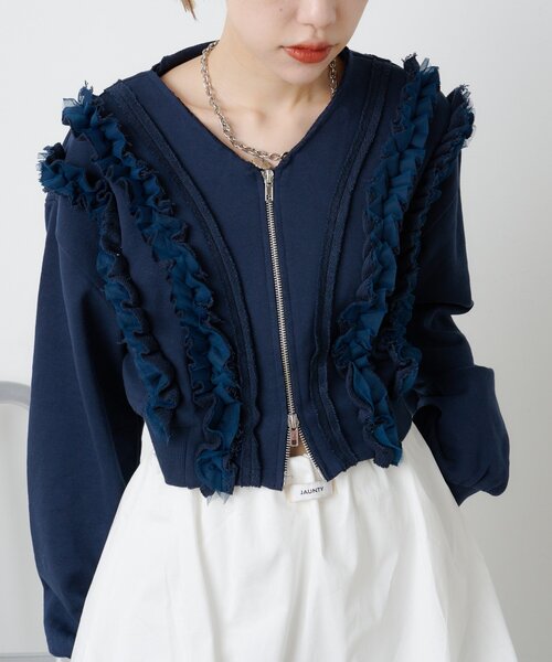 w closet（ダブルクローゼット）の「フリルWジップスウェット（パーカー・レディース・アイボリー/グレー/ネイビー/サックスブルー・FREE）」の9枚目の写真