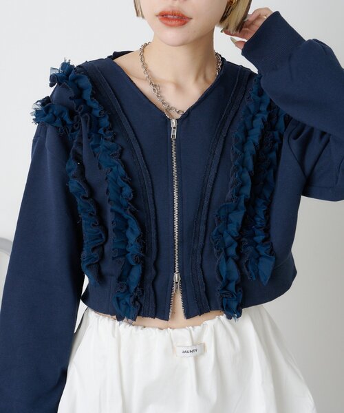 w closet（ダブルクローゼット）の「フリルWジップスウェット（パーカー・レディース・アイボリー/グレー/ネイビー/サックスブルー・FREE）」の13枚目の写真