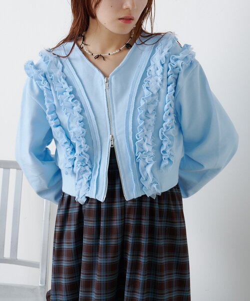 w closet（ダブルクローゼット）の「フリルWジップスウェット（パーカー・レディース・アイボリー/グレー/ネイビー/サックスブルー・FREE）」の19枚目の写真