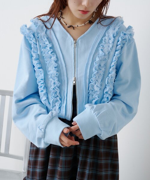 w closet（ダブルクローゼット）の「フリルWジップスウェット（パーカー・レディース・アイボリー/グレー/ネイビー/サックスブルー・FREE）」の20枚目の写真