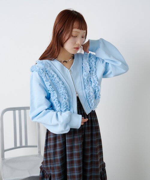 w closet（ダブルクローゼット）の「フリルWジップスウェット（パーカー・レディース・アイボリー/グレー/ネイビー/サックスブルー・FREE）」の21枚目の写真