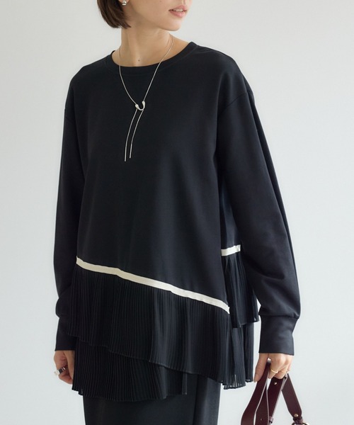 KATHARINE ROSS(キャサリンロス)の「【PILLINI/ピリーニ】プリーツヘムプルオーバー(Tシャツ/カットソー・レディース・オフホワイト/ブラック・MEDIUM)」の1枚目の写真