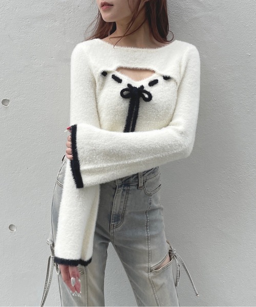 one way(ワンウェイ)の「レイヤード風ニット(ニット/セーター・レディース・ホワイト/グレー/ピンク・FREE)」の2枚目の写真