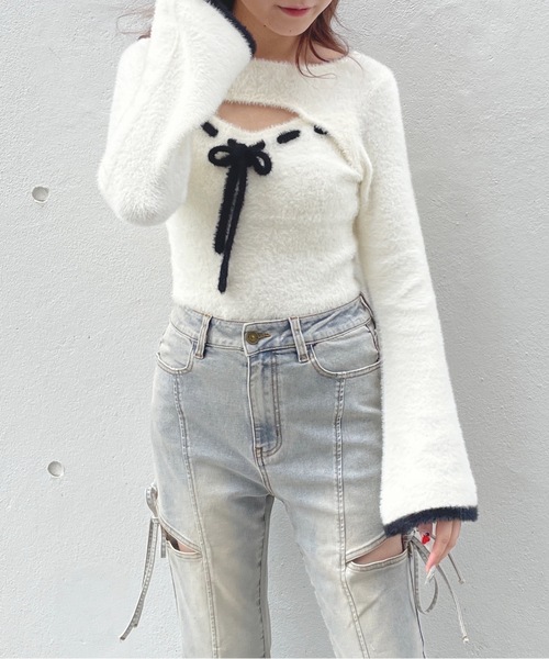 one way(ワンウェイ)の「レイヤード風ニット(ニット/セーター・レディース・ホワイト/グレー/ピンク・FREE)」の8枚目の写真