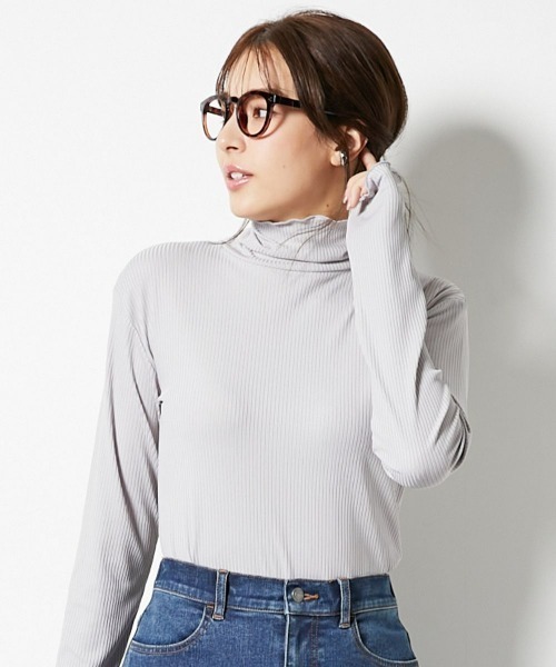 slattgir（スラットジール）の「高身長　細リブハイネックカットソートップス（トールサイズ）（Tシャツ/カットソー・レディース・イエロー/オフホワイト/ネイビー×ホワイト/ブラック/ライトグレー/ホワイト×ブラック/サックスブルー・T3L/T4L/T5L/TM/TL/TLL）」の22枚目の写真