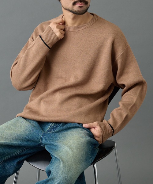 COLONY 2139（コロニートゥーワンスリーナイン）の「リサイクルポリライン配色クルーニット（ニット/セーター・メンズ・グレー/チャコールグレー/アイボリー/ブラック/バーガンディー/ベージュ・MEDIUM/LARGE）」の5枚目の写真