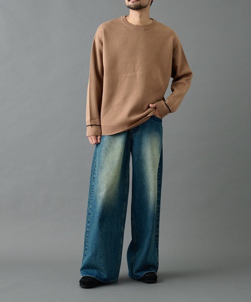 COLONY 2139（コロニートゥーワンスリーナイン）の「リサイクルポリライン配色クルーニット（ニット/セーター・メンズ・グレー/チャコールグレー/アイボリー/ブラック/バーガンディー/ベージュ・MEDIUM/LARGE）」の12枚目の写真