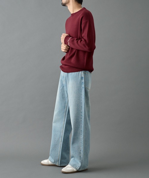 COLONY 2139（コロニートゥーワンスリーナイン）の「リサイクルポリライン配色クルーニット（ニット/セーター・メンズ・グレー/チャコールグレー/アイボリー/ブラック/バーガンディー/ベージュ・MEDIUM/LARGE）」の17枚目の写真