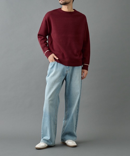 COLONY 2139（コロニートゥーワンスリーナイン）の「リサイクルポリライン配色クルーニット（ニット/セーター・メンズ・グレー/チャコールグレー/アイボリー/ブラック/バーガンディー/ベージュ・MEDIUM/LARGE）」の16枚目の写真