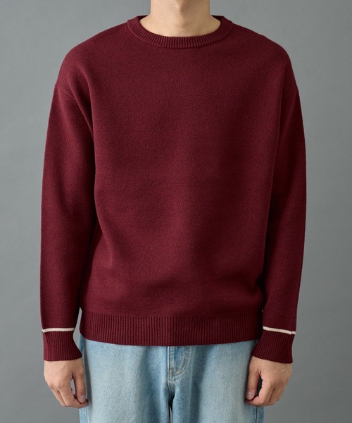 COLONY 2139（コロニートゥーワンスリーナイン）の「リサイクルポリライン配色クルーニット（ニット/セーター・メンズ・グレー/チャコールグレー/アイボリー/ブラック/バーガンディー/ベージュ・MEDIUM/LARGE）」の20枚目の写真