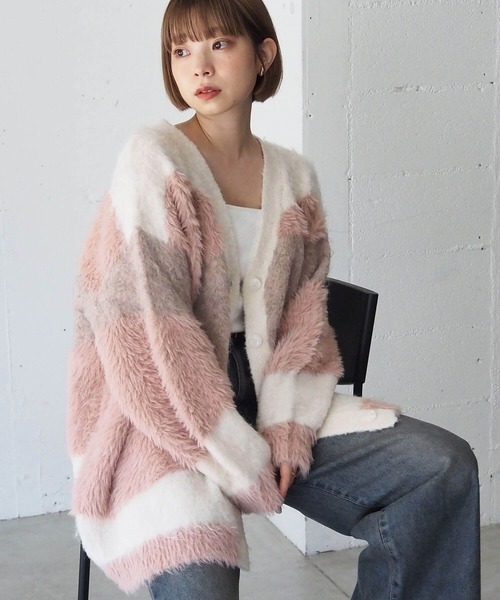 セール】異素材MIXVネックカーディガン（カーディガン/ボレロ