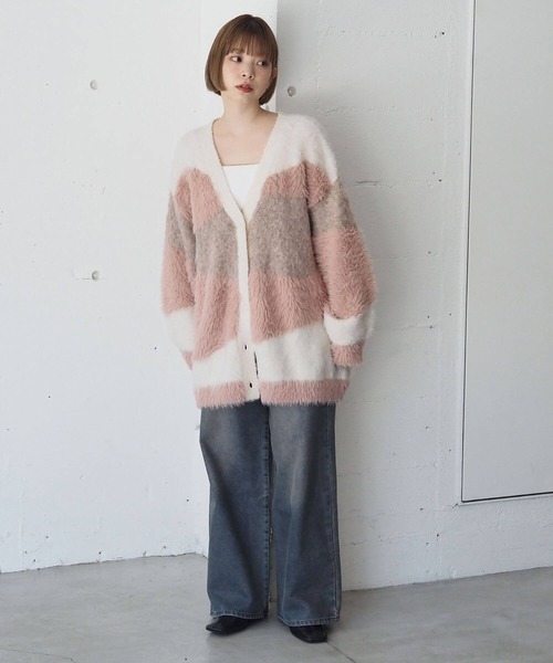 セール】異素材MIXVネックカーディガン（カーディガン/ボレロ