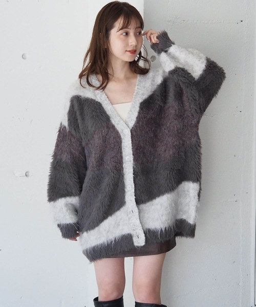 tiptop（ティップトップ）の「異素材MIXVネックカーディガン（カーディガン/ボレロ・レディース・ライトグレー/ブラック/アイボリー・FREE）」の11枚目の写真