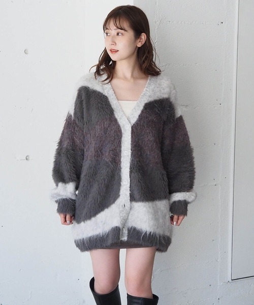 tiptop（ティップトップ）の「異素材MIXVネックカーディガン（カーディガン/ボレロ・レディース・ライトグレー/ブラック/アイボリー・FREE）」の9枚目の写真