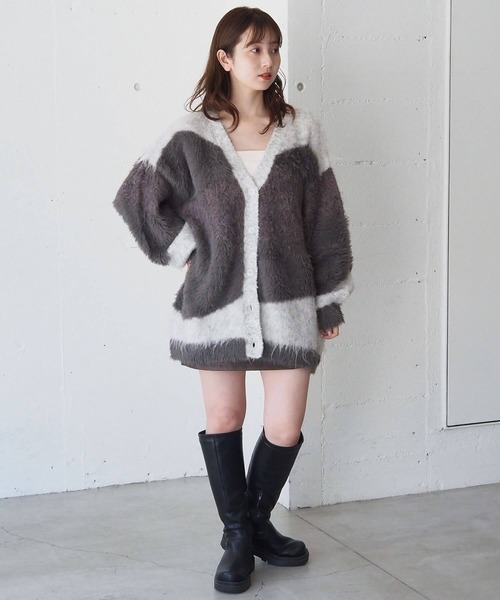 tiptop（ティップトップ）の「異素材MIXVネックカーディガン（カーディガン/ボレロ・レディース・ライトグレー/ブラック/アイボリー・FREE）」の8枚目の写真