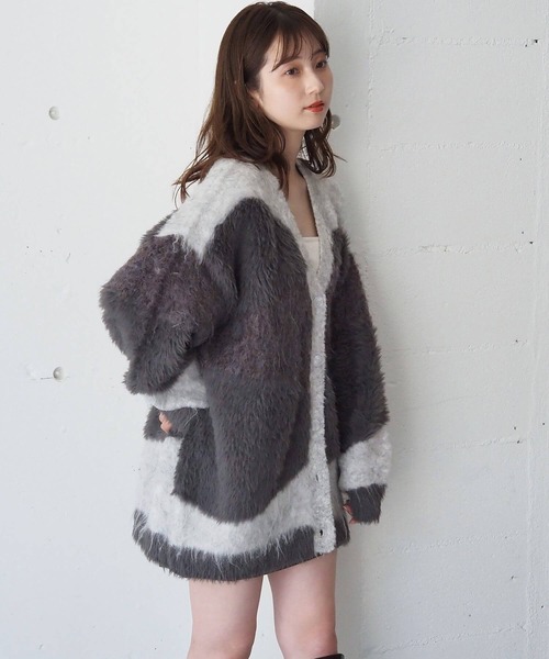 tiptop（ティップトップ）の「異素材MIXVネックカーディガン（カーディガン/ボレロ・レディース・ライトグレー/ブラック/アイボリー・FREE）」の10枚目の写真