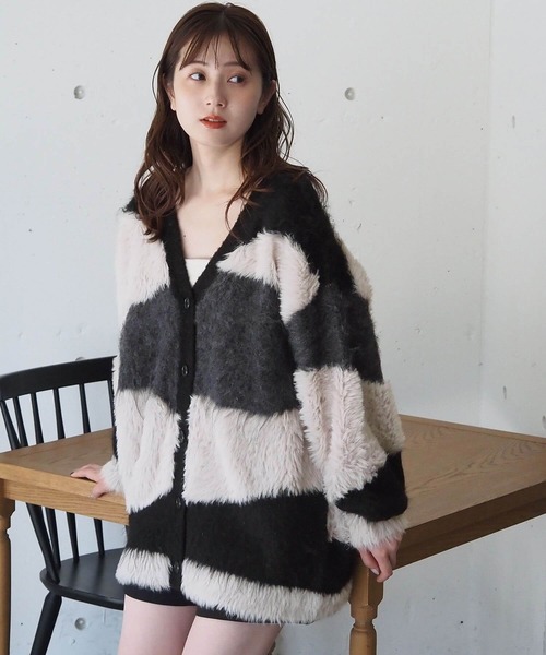 セール】異素材MIXVネックカーディガン（カーディガン/ボレロ