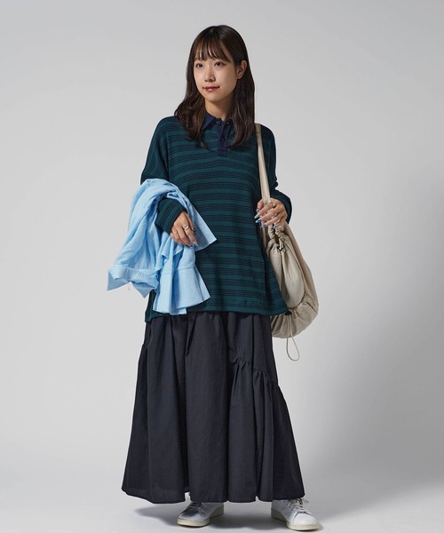 MILLER(ミラー)の「R.P.miller/ミラー Waffle Polo PO ボーダーデザイン プルオーバー ワッフル素材ポロシャツ(ポロシャツ・レディース・ブルー/グリーン/ブラウン・FREE)」の22枚目の写真