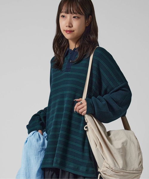 MILLER(ミラー)の「R.P.miller/ミラー Waffle Polo PO ボーダーデザイン プルオーバー ワッフル素材ポロシャツ(ポロシャツ・レディース・ブルー/グリーン/ブラウン・FREE)」の19枚目の写真