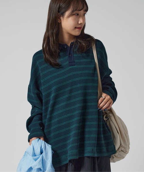 MILLER(ミラー)の「R.P.miller/ミラー Waffle Polo PO ボーダーデザイン プルオーバー ワッフル素材ポロシャツ(ポロシャツ・レディース・ブルー/グリーン/ブラウン・FREE)」の18枚目の写真