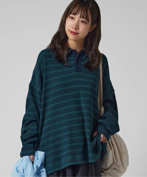 MILLER(ミラー)の「R.P.miller/ミラー Waffle Polo PO ボーダーデザイン プルオーバー ワッフル素材ポロシャツ(ポロシャツ・レディース・ブルー/グリーン/ブラウン・FREE)」の17枚目の写真