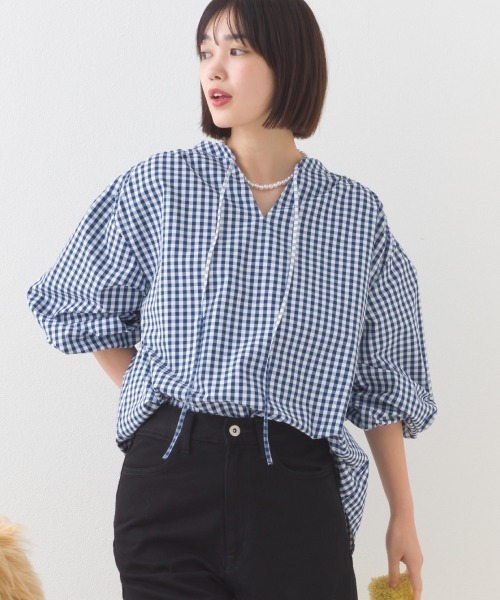 OMNES(オムネス)の「テックコットンスキッパーデザイン9分袖フリルシャツブラウス(シャツ/ブラウス・レディース・ホワイト/ブラック/ベージュ/イエロー/グリーン/ブルー系その他/ネイビー系・FREE)」の7枚目の写真