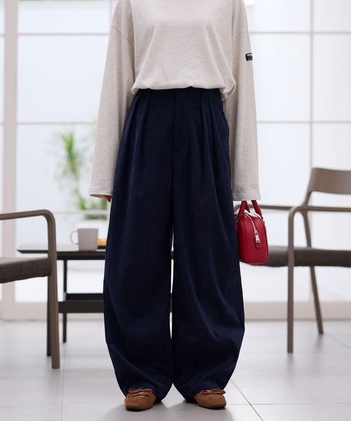 Cootie ポリエステル　2タック　イージーパンツ　M グレイ　コーデュロイ セール】 〈洗濯機可能〉コーデュロイ 2タック パンツ （その他パンツ