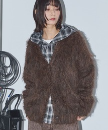 モヘアライクシャギーニットルーズVネックカーディガン