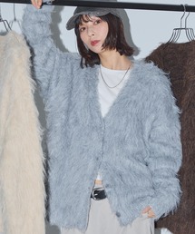 モヘアライクシャギーニットルーズVネックカーディガン