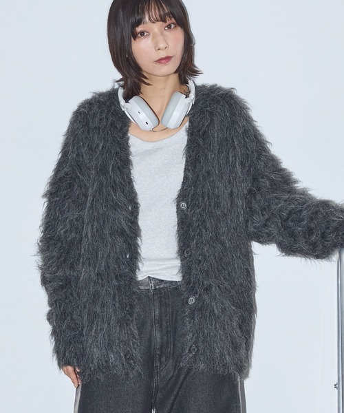 Anchor Smith（アンカー スミス）の「モヘアライクシャギーニットルーズVネックカーディガン（カーディガン/ボレロ・レディース・ブラウン/ライトグレー/ベージュ/ブラック・L/M）」の21枚目の写真