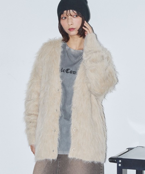 Anchor Smith（アンカー スミス）の「モヘアライクシャギーニットルーズVネックカーディガン（カーディガン/ボレロ・レディース・ブラウン/ライトグレー/ベージュ/ブラック・L/M）」の11枚目の写真