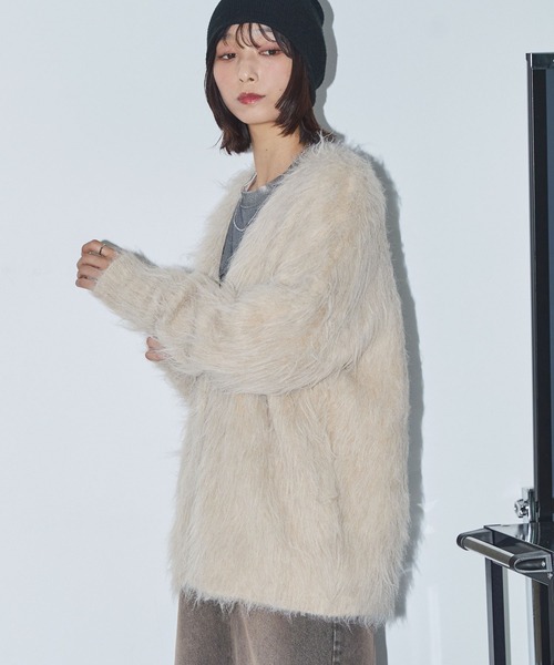 Anchor Smith（アンカー スミス）の「モヘアライクシャギーニットルーズVネックカーディガン（カーディガン/ボレロ・レディース・ブラウン/ライトグレー/ベージュ/ブラック・L/M）」の12枚目の写真