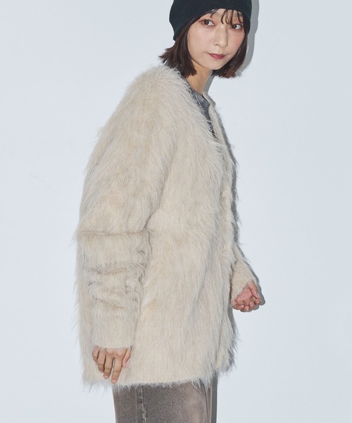 Anchor Smith（アンカー スミス）の「モヘアライクシャギーニットルーズVネックカーディガン（カーディガン/ボレロ・レディース・ブラウン/ライトグレー/ベージュ/ブラック・L/M）」の13枚目の写真