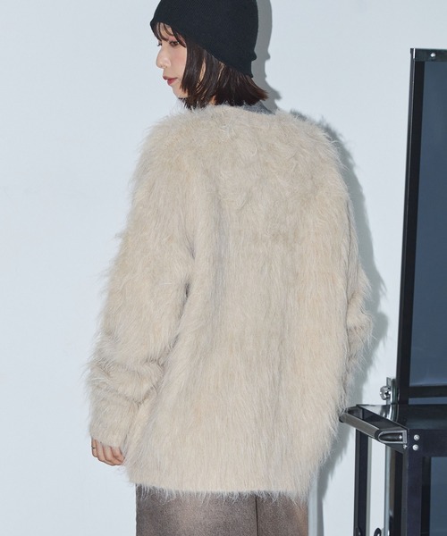 Anchor Smith（アンカー スミス）の「モヘアライクシャギーニットルーズVネックカーディガン（カーディガン/ボレロ・レディース・ブラウン/ライトグレー/ベージュ/ブラック・L/M）」の14枚目の写真