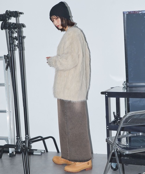 Anchor Smith（アンカー スミス）の「モヘアライクシャギーニットルーズVネックカーディガン（カーディガン/ボレロ・レディース・ブラウン/ライトグレー/ベージュ/ブラック・L/M）」の16枚目の写真