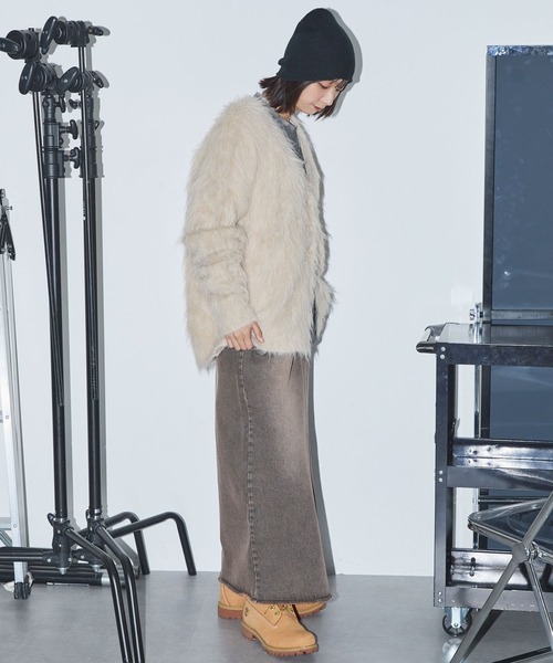 Anchor Smith（アンカー スミス）の「モヘアライクシャギーニットルーズVネックカーディガン（カーディガン/ボレロ・レディース・ブラウン/ライトグレー/ベージュ/ブラック・L/M）」の17枚目の写真