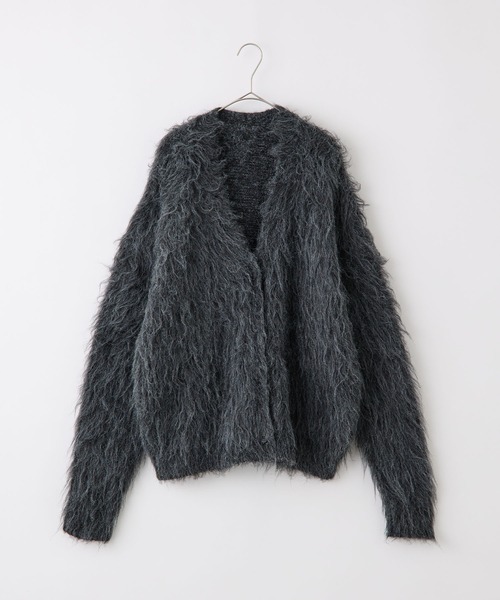 セール】モヘアライクシャギーニットルーズVネックカーディガン