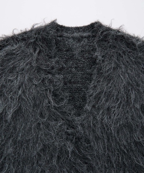 セール】モヘアライクシャギーニットルーズVネックカーディガン