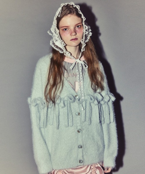 Candy Stripper(キャンディストリッパー)の「SHAGGY RIBBON KNIT カーディガン(カーディガン/ボレロ・レディース・ライトグレー/レッド/ブラック・FREE)」の2枚目の写真