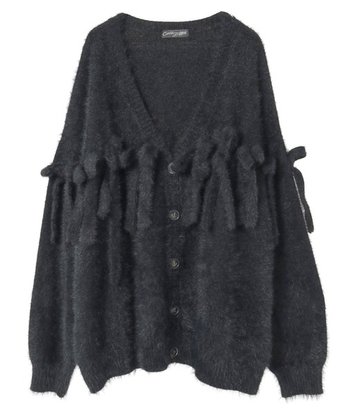 Candy Stripper(キャンディストリッパー)の「SHAGGY RIBBON KNIT カーディガン(カーディガン/ボレロ・レディース・ライトグレー/レッド/ブラック・FREE)」の1枚目の写真