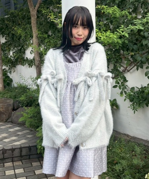 Candy Stripper(キャンディストリッパー)の「SHAGGY RIBBON KNIT カーディガン(カーディガン/ボレロ・レディース・ライトグレー/レッド/ブラック・FREE)」の16枚目の写真