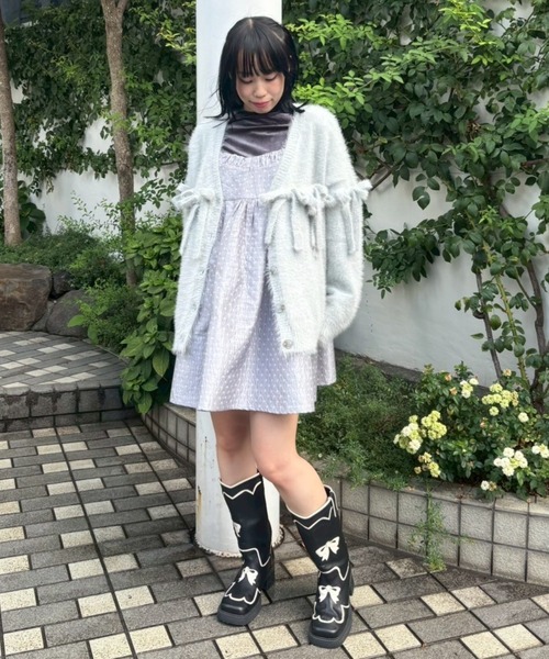 Candy Stripper(キャンディストリッパー)の「SHAGGY RIBBON KNIT カーディガン(カーディガン/ボレロ・レディース・ライトグレー/レッド/ブラック・FREE)」の18枚目の写真